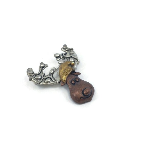 Christmas Moose Brooch Tri Color Metal - Picture 3 of 7